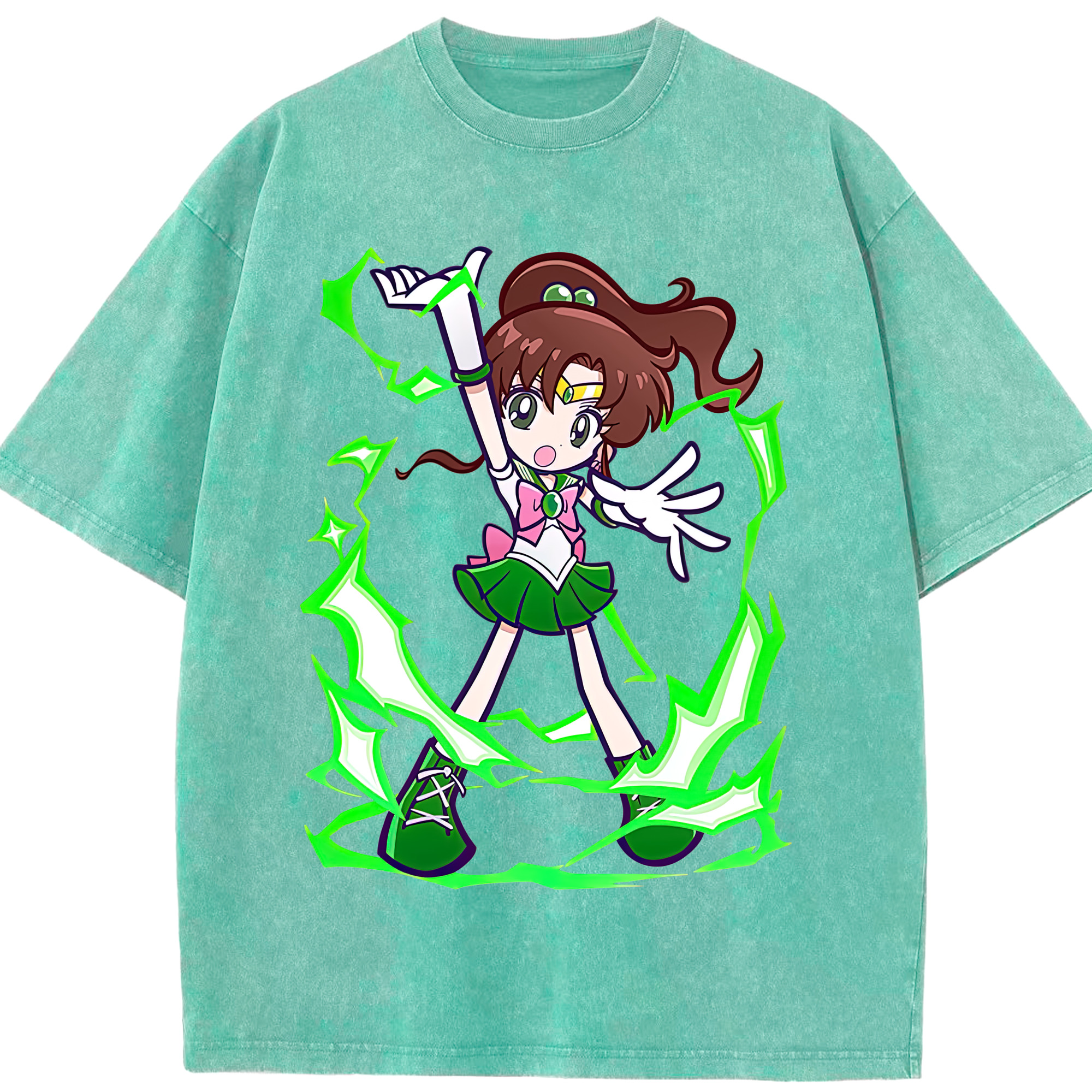 （画像用） 美少女戦士セーラームーン 木野 まこと きの まこと Sailor Moon Kino Makoto （セーラージュピター；Sailor Jupiter） 綿100% ヴィンテージ風 半袖Tシャツ（フロントプリント）
